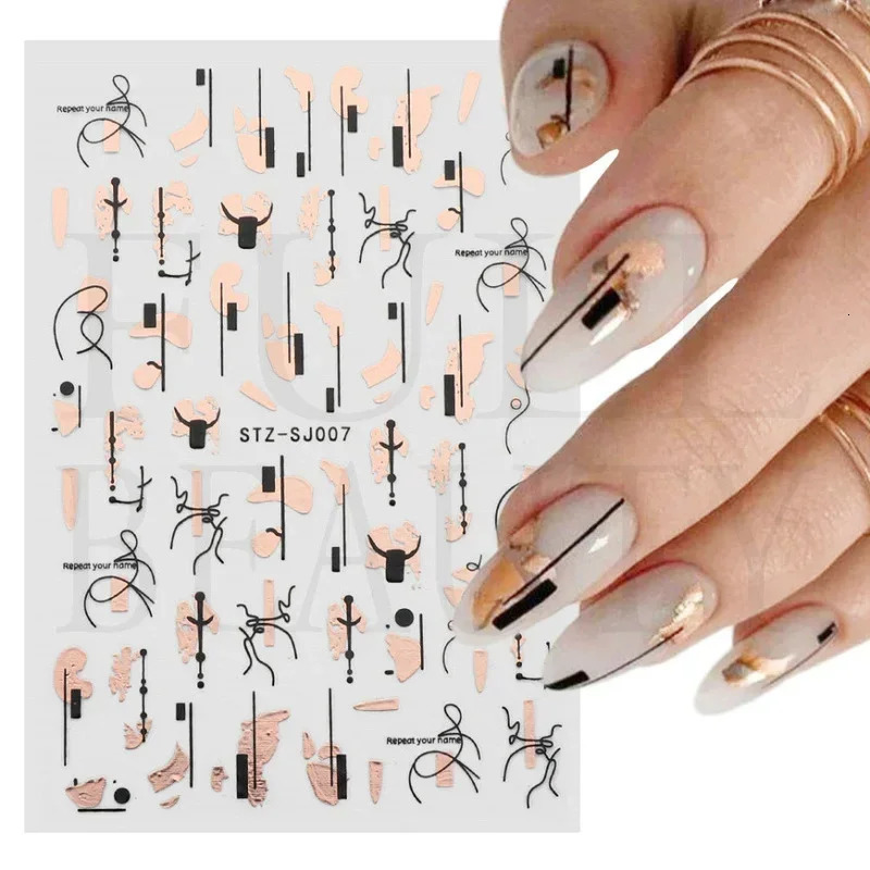 Heallor Graffiti Strip Nail Stickers Female Nail Art Decoration Rose Gold Abstract Line Spring 3D Slider 241205