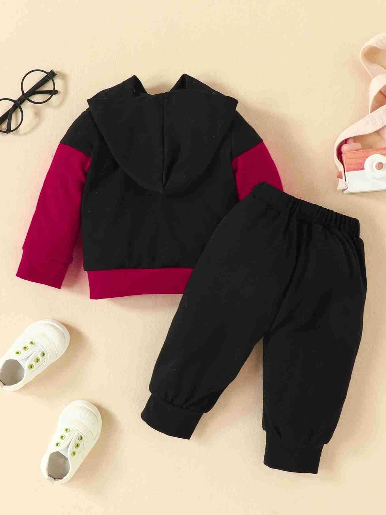 2pcs Baby Boys Casual Set With FUTURE Letter Print Trendy Color Block Hooded Sweatshirt Sweatpants Set For WinterXJ241205