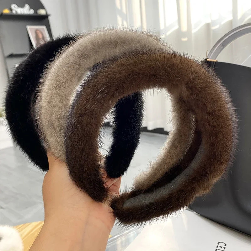 Womens Winter 100% Genuine Mink Headbands High Quality Genuine Fur Headbands Womens Fashion Hairbands Fur Gifts 241205