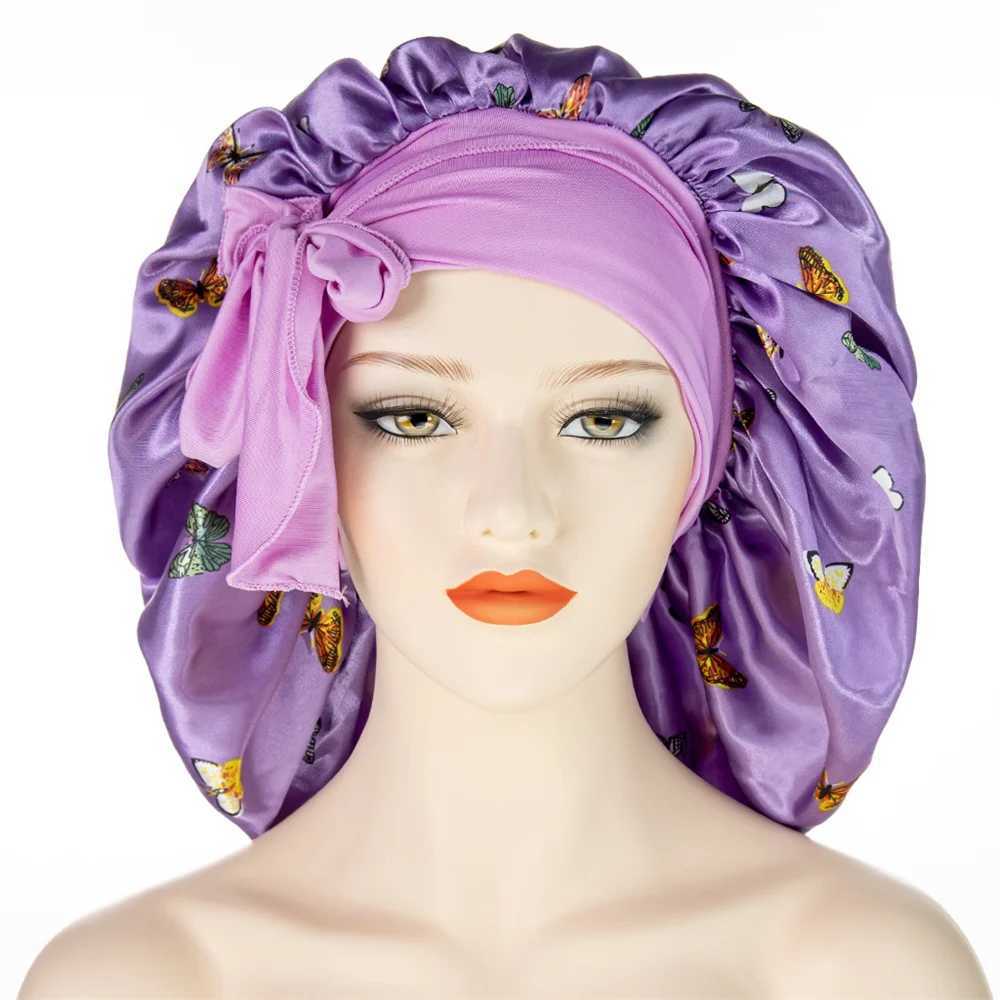 New Satin Wide Brim Nightc Silk Bonnet Hair Wr for Sleeping Sleep C With Elastic Soft Band Styling C Hair Wrping ToolXJ241205