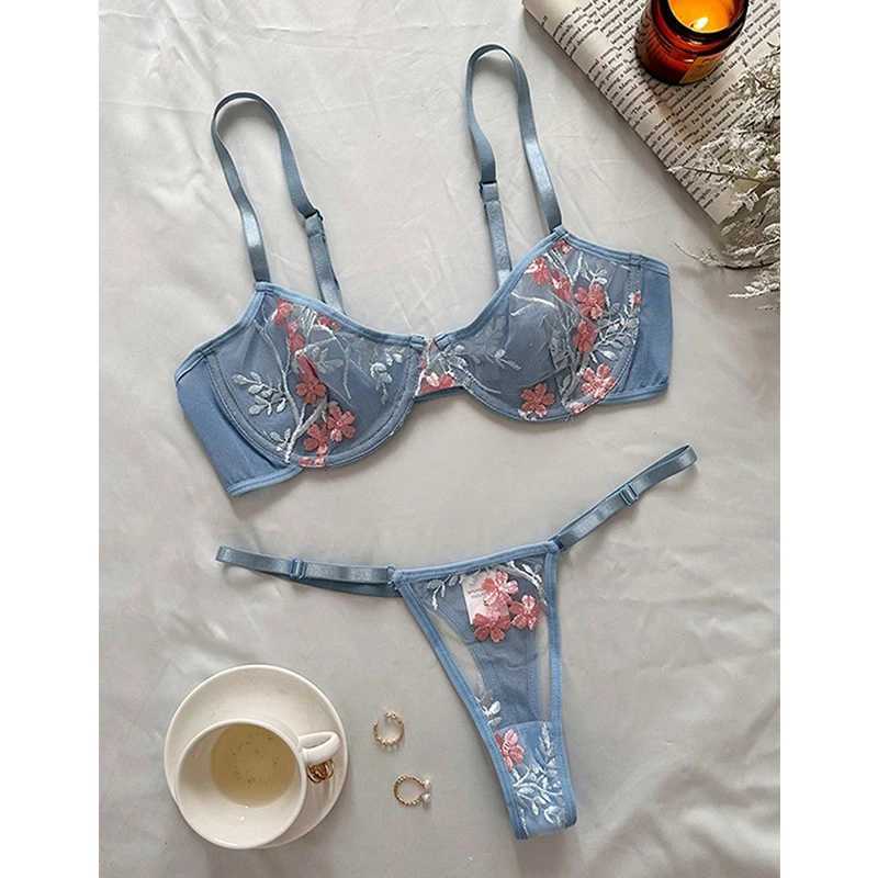 Sexy Underwear Women Set Push Up Bra Panty Sets Fancy Lingerie Ultra Thin Embroidery Sexy Lingerie Bh Mesh Three-Point UnderwearXJ241205