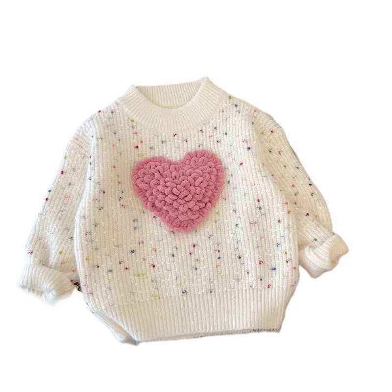 Childrens winter thick heart sweater cute girls Christmas sweater fashionable childrens casual clothing Su teres Para Ni os W241205