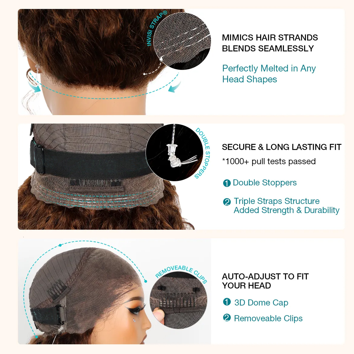 250 Density Invisible Strap Deep 360 Front Human Hair Water Wave Chocolate Brown Lace Frontal Glueless Wig