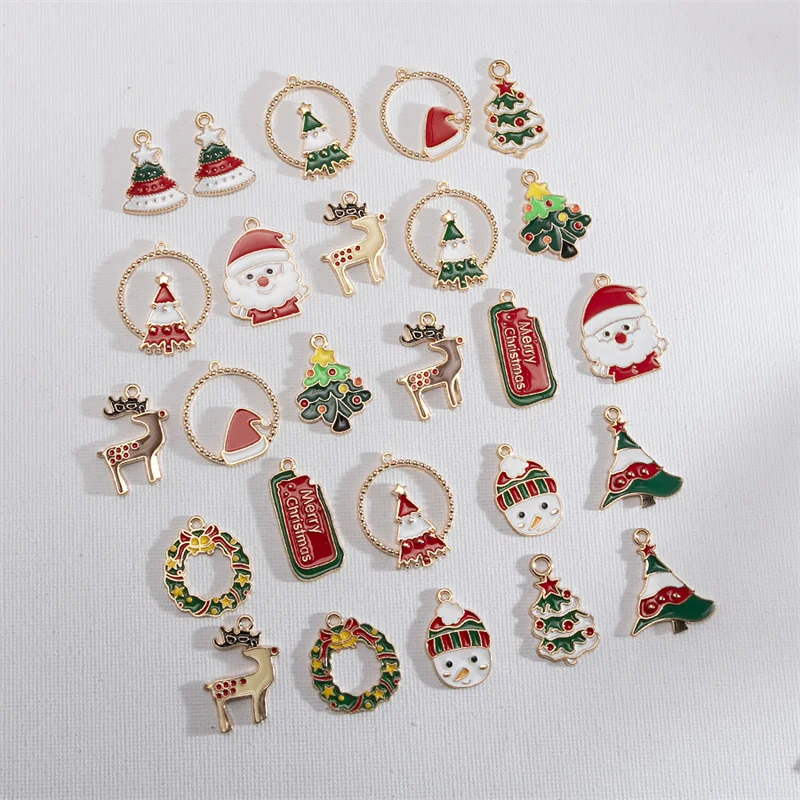 Randomly 20PCS Mixed Style Enamel Christmas Charms Snowman Santa Tree Reindeer Pendant For DIY Jewelry Accessories 241122