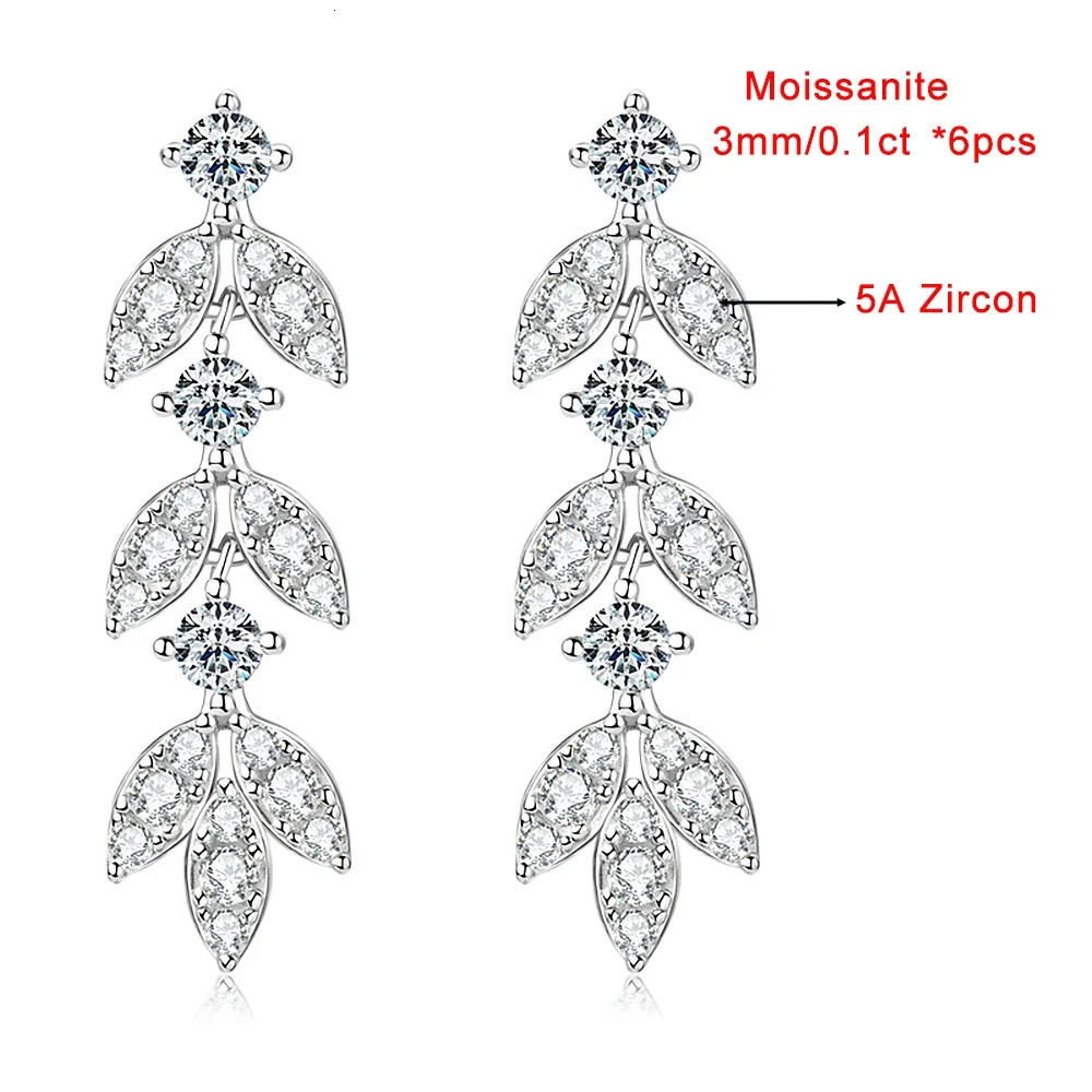 0.6cttw long flowing Sumo silica womens diamond pendant earrings 925 sterling silver gold-plated leaf earrings exquisite jewelry 241205