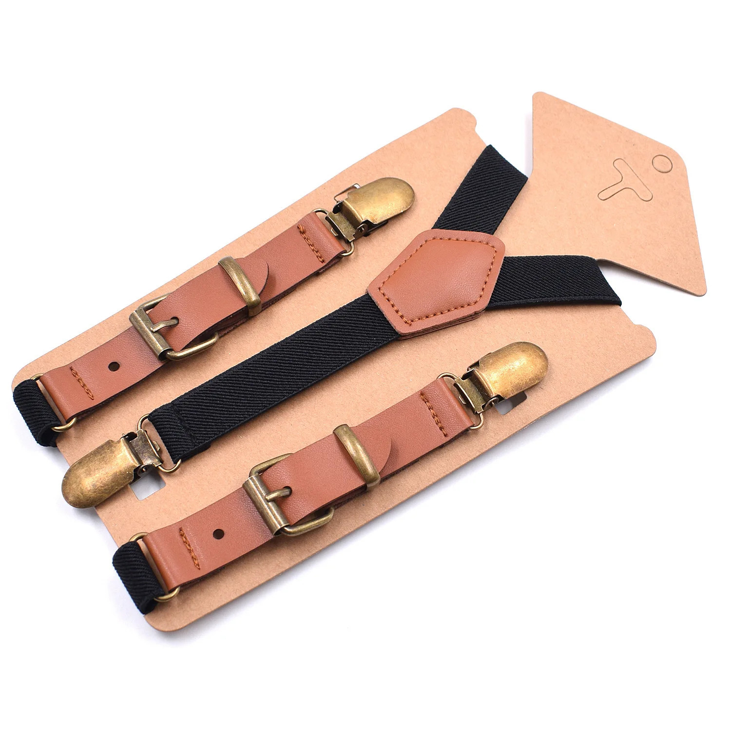 Vintage Brown Leather Alloy 3 Bronze Clips Male Kid Casual Suspenders WesternStyle Trousers Boys Braces Strap 241122