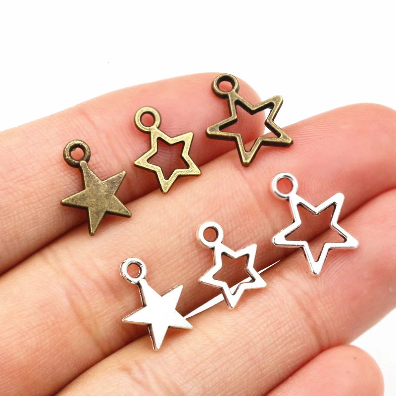 100pcs Small Star Charms Pendant Bronze Antique Silver Color Zinc Alloy DIY Jewelry Making Accessories for Bracelet Necklace 241122