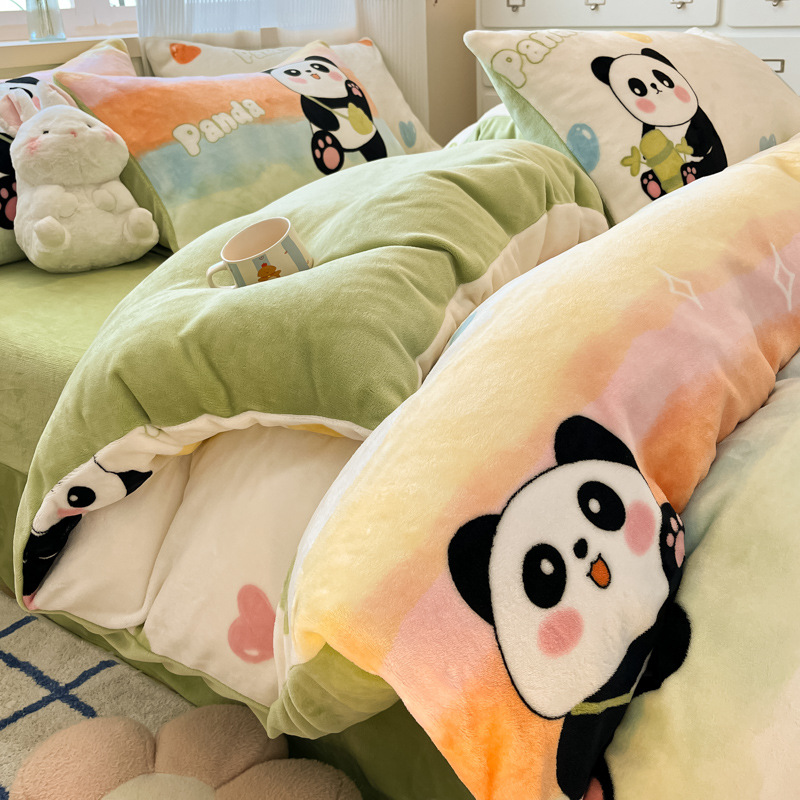 Thickened Milk Fleece Four-piece Winter Double-sided Duvet Cover