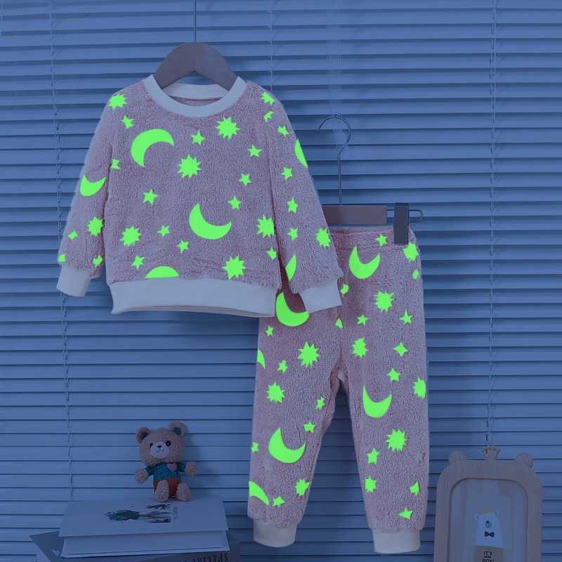 Pajamas Baby Girl Autumn/Winter Plush Night Fluorescent Home Fur Baby Warm Pajama Set Fashionable and Comfortable Child Accessories H241205
