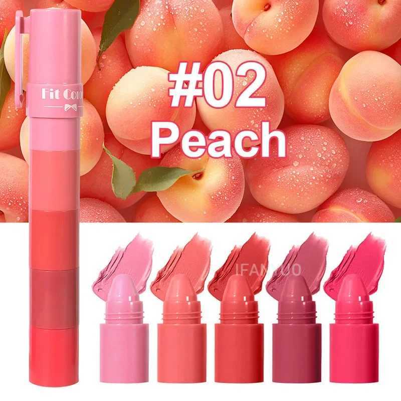 5 Sections Mini Lipstick Set Matte 5 Colors Lipstick Combination Velvet Peach Cherry Fruit Lip Pigment Non-stick Lip Gloss KitXJ241205