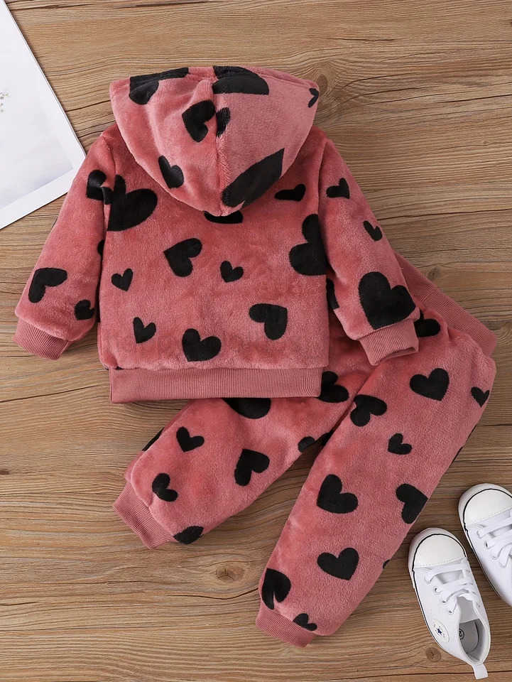 Baby sets Toddler lively girl baby furry hooded trousers baby girl clothing Autumn and winter 2 sets of clothingXJ241205