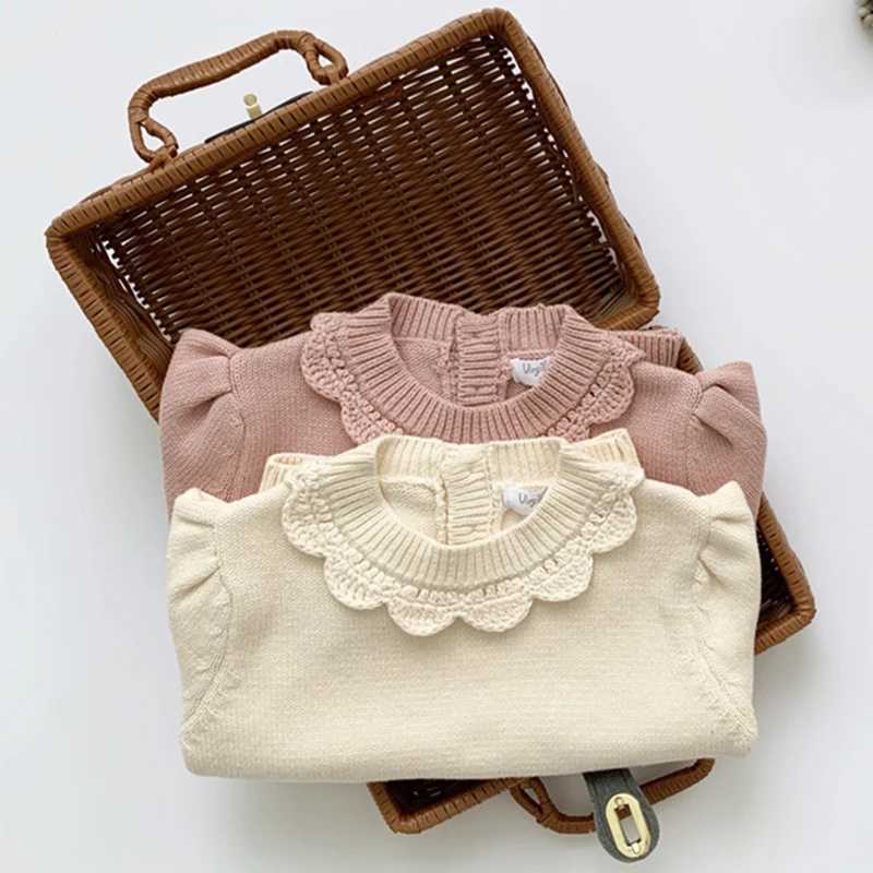 2024 Childrens Knitted Zipper Girls Long Sleeve Knitted Lace Sweater New Autumn Winter Baby Clothing Girls 1-7 Years Old W241205