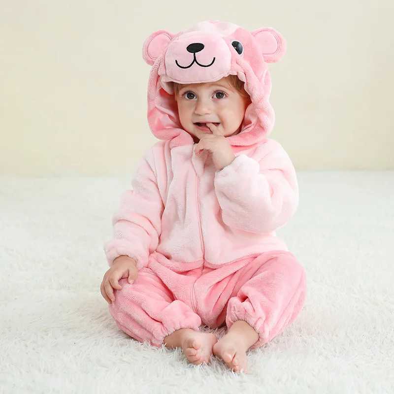 Pajamas Pink Cat Romper Baby Girls Pajama Toddlers Winter Outfit Halloween Animal Suit Onesie Festival Party Bebe Clothes Kigurumis H241205