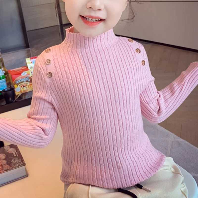Sweater New Childrens Clothing High Neck Baby Knitted Girls Sweater Autumn Casual Underwear Striped W241205