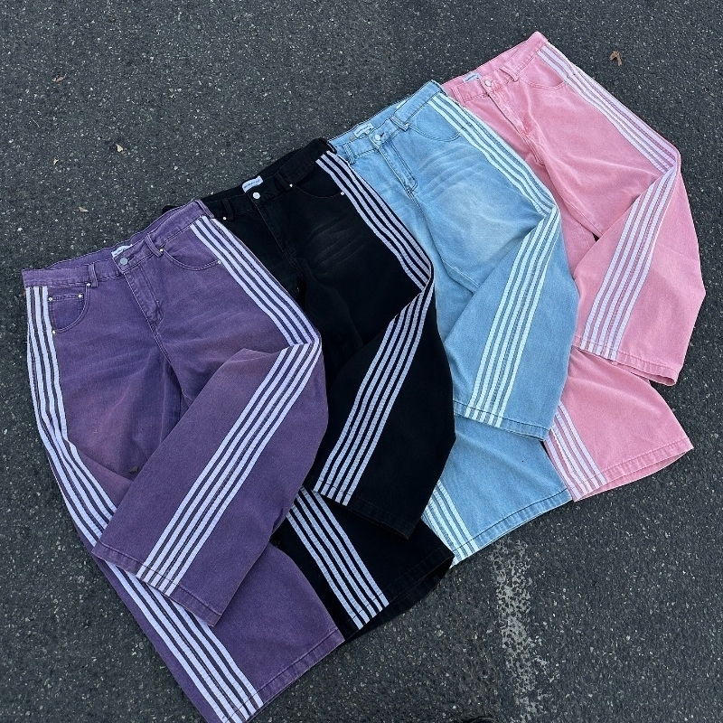 Y2K Baggy Jeans Harajuku Embroidered Striped high quality Sweatpants vintage Hip Hop men women streetwear wide leg Denim Pants y241204Z