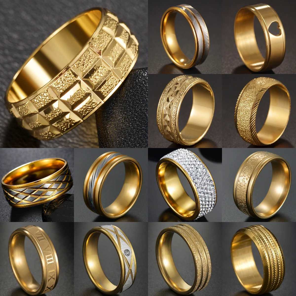 8mm Fashion Mens Ring Stainless Steel Gilded Irregular Wedding Ring Anniversary Classic Mens Party Gift W241205