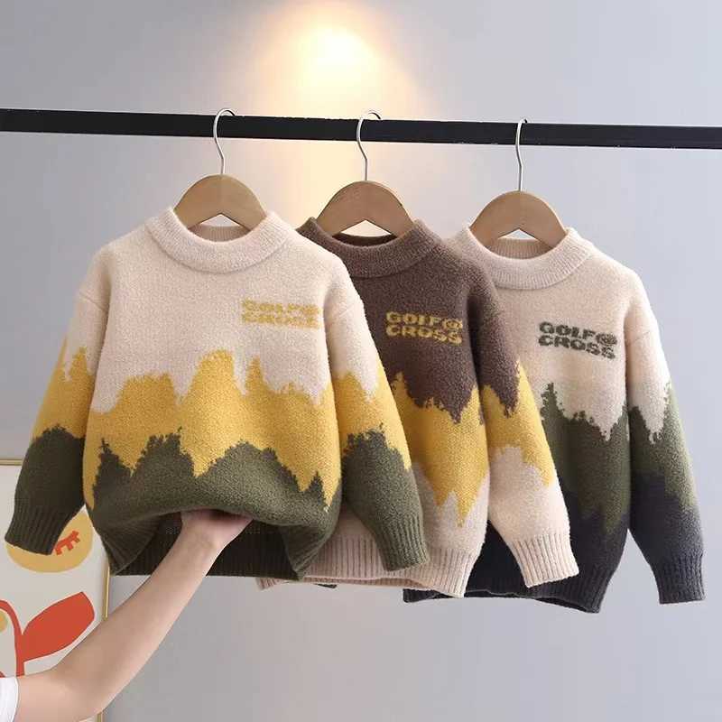 Boys Sweaters Autumn/Winter 2024 New Big Boys Thick Babies Foreign Sled Knitted Childrens Sweaters W241205