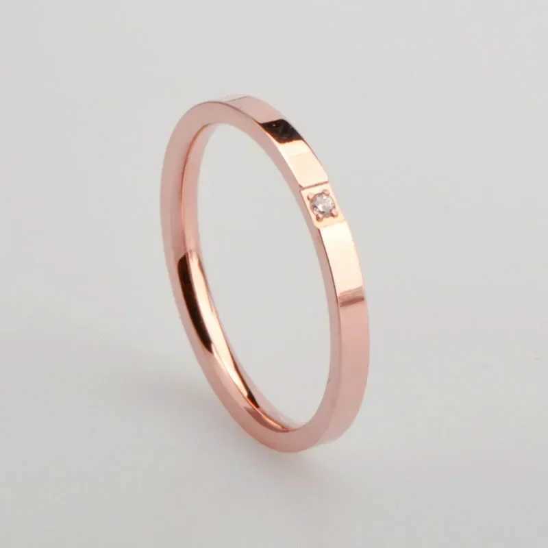 High end PvD single zircon thin ring womens stainless steel ring cocktail reception ring jewelry wholesale W241205
