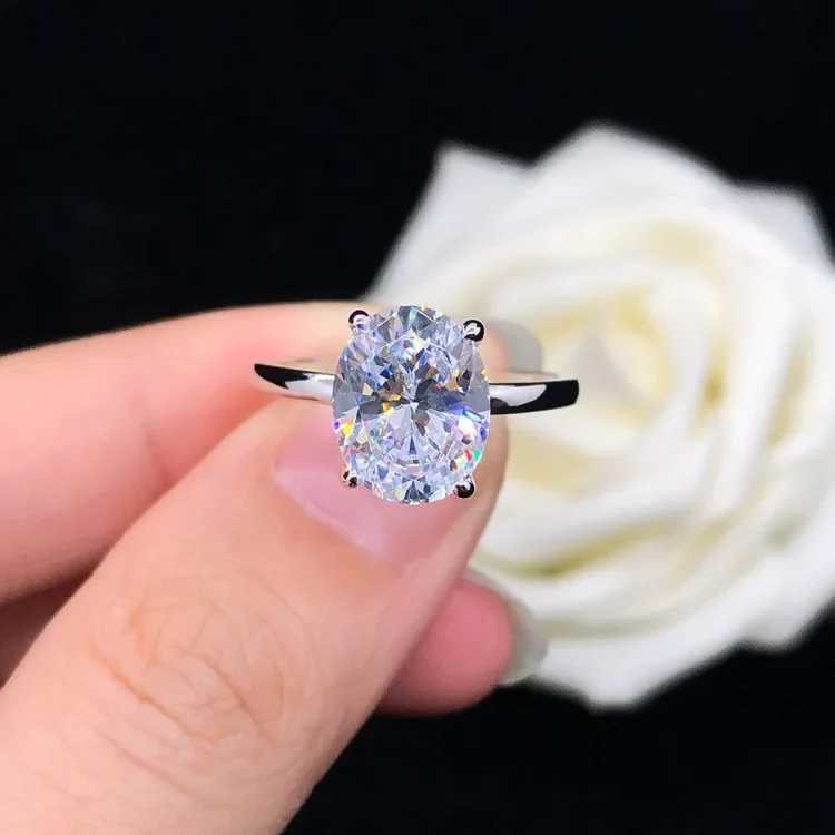 Solid 14K white gold AU585 white gold PT950 CLS simple and fashionable eggshell diamond ring Mo silica ring womens wedding ring W241205