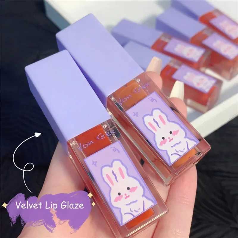 Velvet Lip Glaze Matte Lip Gloss 6 Colors Lip Mud Non-stick Cup Long Lasting Not Easy To Fade Cartoon Lipstick Makeup CosmeticsXJ241205