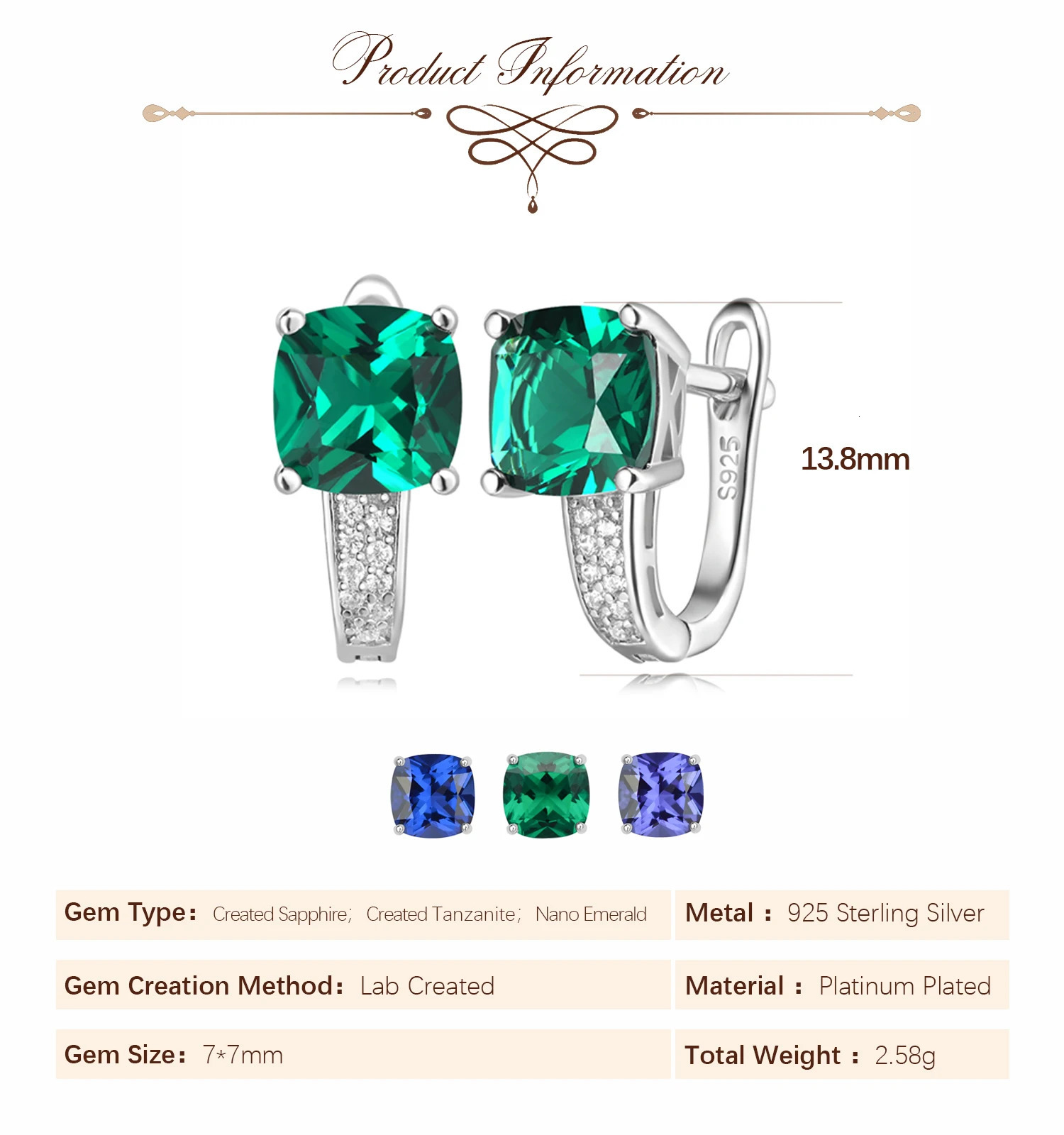 Potiy cushion creates sapphire nano jade Tanzanian ring earrings 925 sterling silver womens daily party jewelry set gift 241205