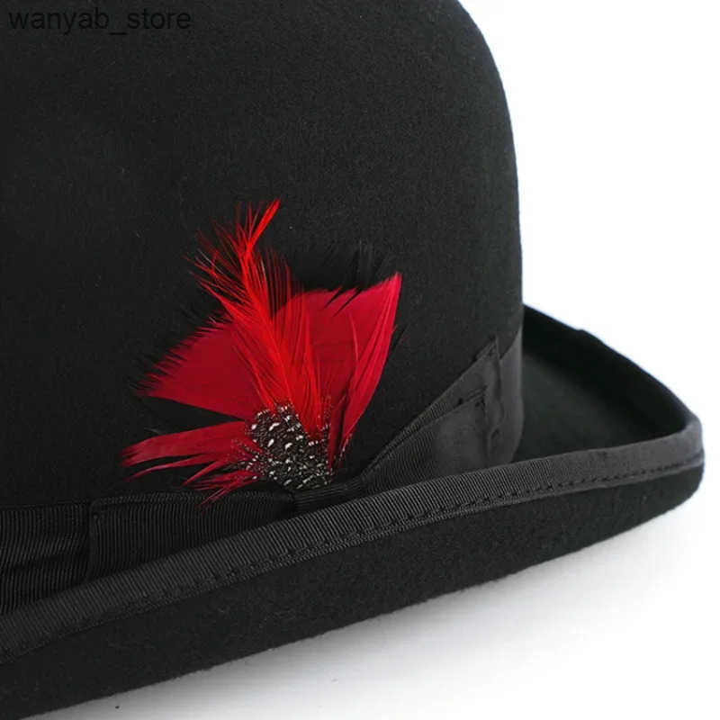 Cloches Black Bowling Hat Billycock Bob Hat Bombin Hard Felt Round Crown Wool Fedora Charlie Chaplin Laurel Hardy John Steed Derby L240910