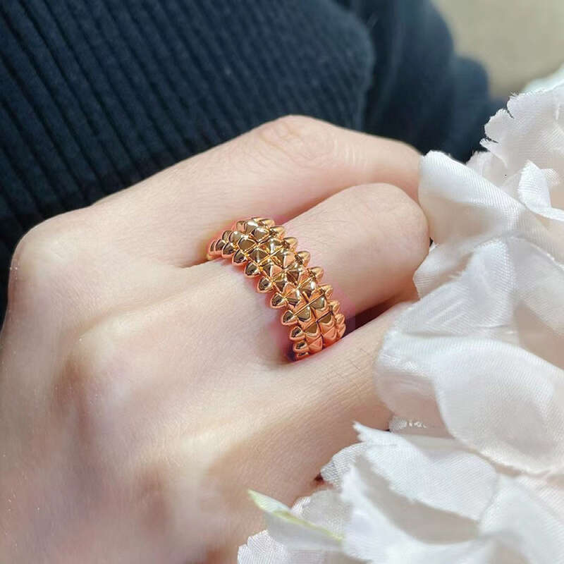 S Sier With Rose Gold Wide Rivet Ring Men Women's Classic Design Temperament Fashion Brand Party Jewelry