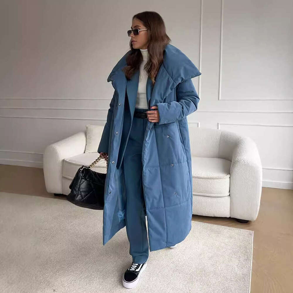 Long for Europe and America winter style, loose warm long style stand up collar cotton jacket clip, 2024 new casual versatile fashion clothing