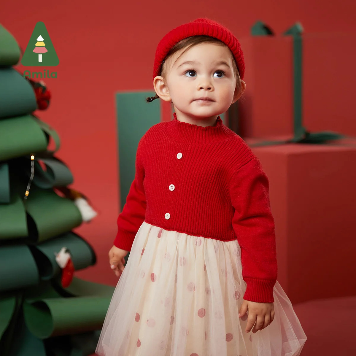 Amila Babys Dress Winter Boys and Girls Three Needle Methods Thick And Mesh Splicing Thickened Lining Dresses 241204