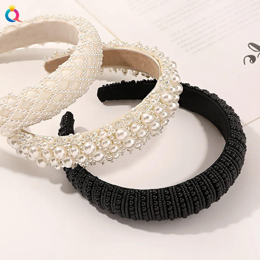 handmade sparkling headband all small sparkling pearl beads thick white hair bridal headpiece 241205