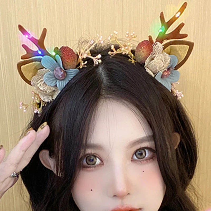 Christmas Shining Antlers Headwear Festive Atmosphere Childrens Night Party Bar Role Playing Luminous Decoration Headbands 241205