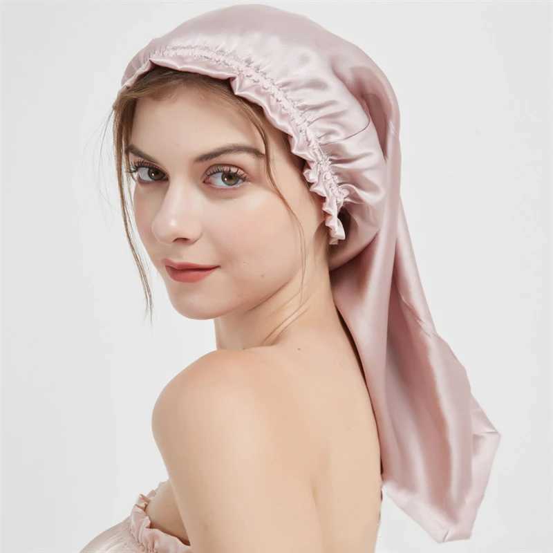 New Long Satin Bonnet Silk Night Sleeping C 100% silk Loose and Stretchy Head Cover Sleeping Soft Hair Tuans for WomenXJ241205