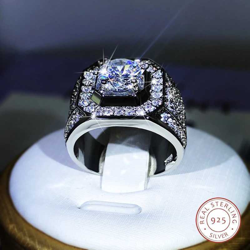 Luxury 925 sterling silver mens couple AAA crystal zircon wedding ring sparkling and noble engagement party ring W241205