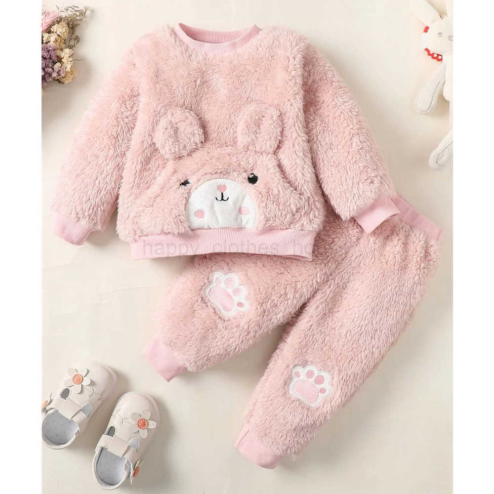0-3Years Baby Girl Clothes Set Cute Bear O-neck Long Sleeve Top+Thick Pants Autumn Winter Warm Clothing Outfit for Toddler GirlXJ241205