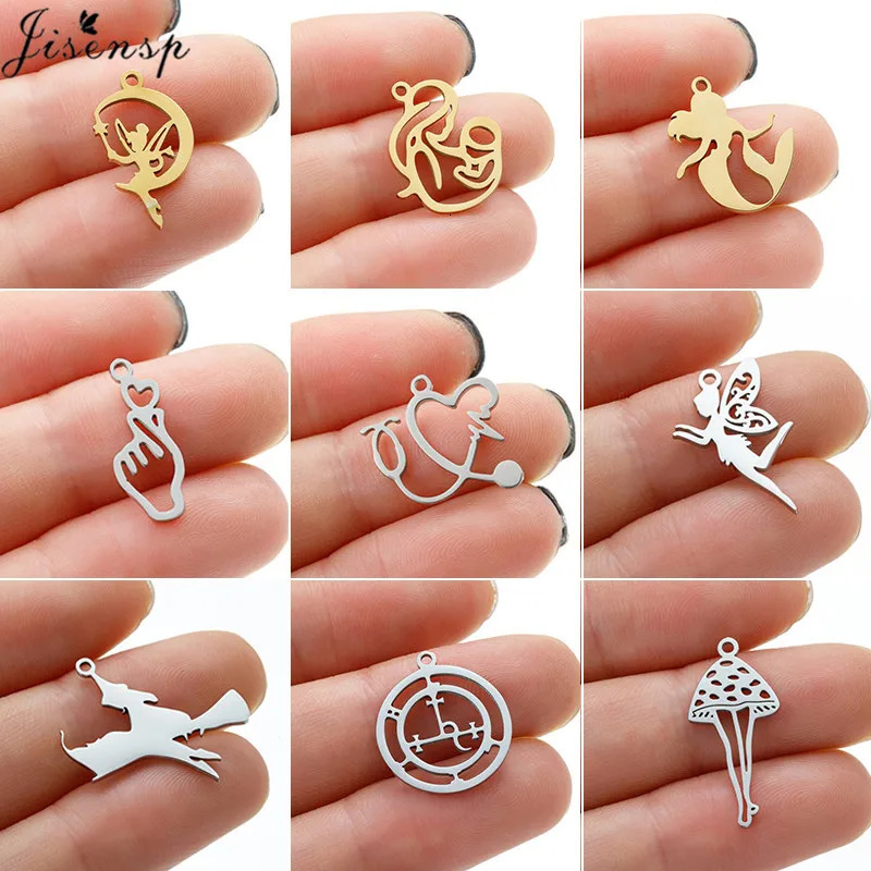 5pclot Mini Metal Geometric Pendants Minimalist Fairy Mermaid Ballet Heart Witch Stainless Steel Charms for DIY Jewelry Making 241122