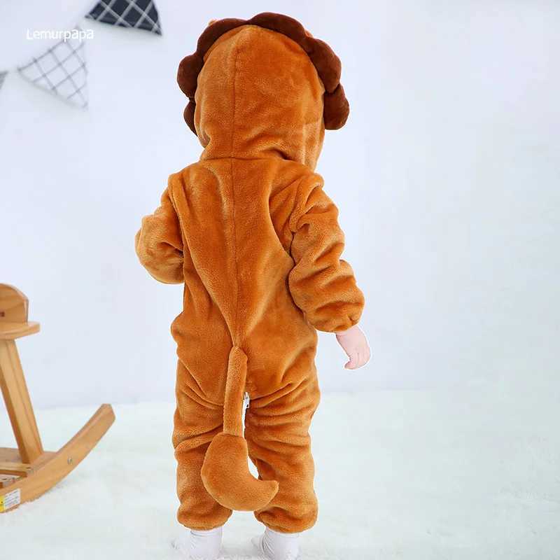 Pajamas Lion Romper Baby Warm Jumpsuit Boys Girls Winter Outfit Toddlers Halloween Animal Suit Funny Onesie Festival Party Bebe Clothes H241205