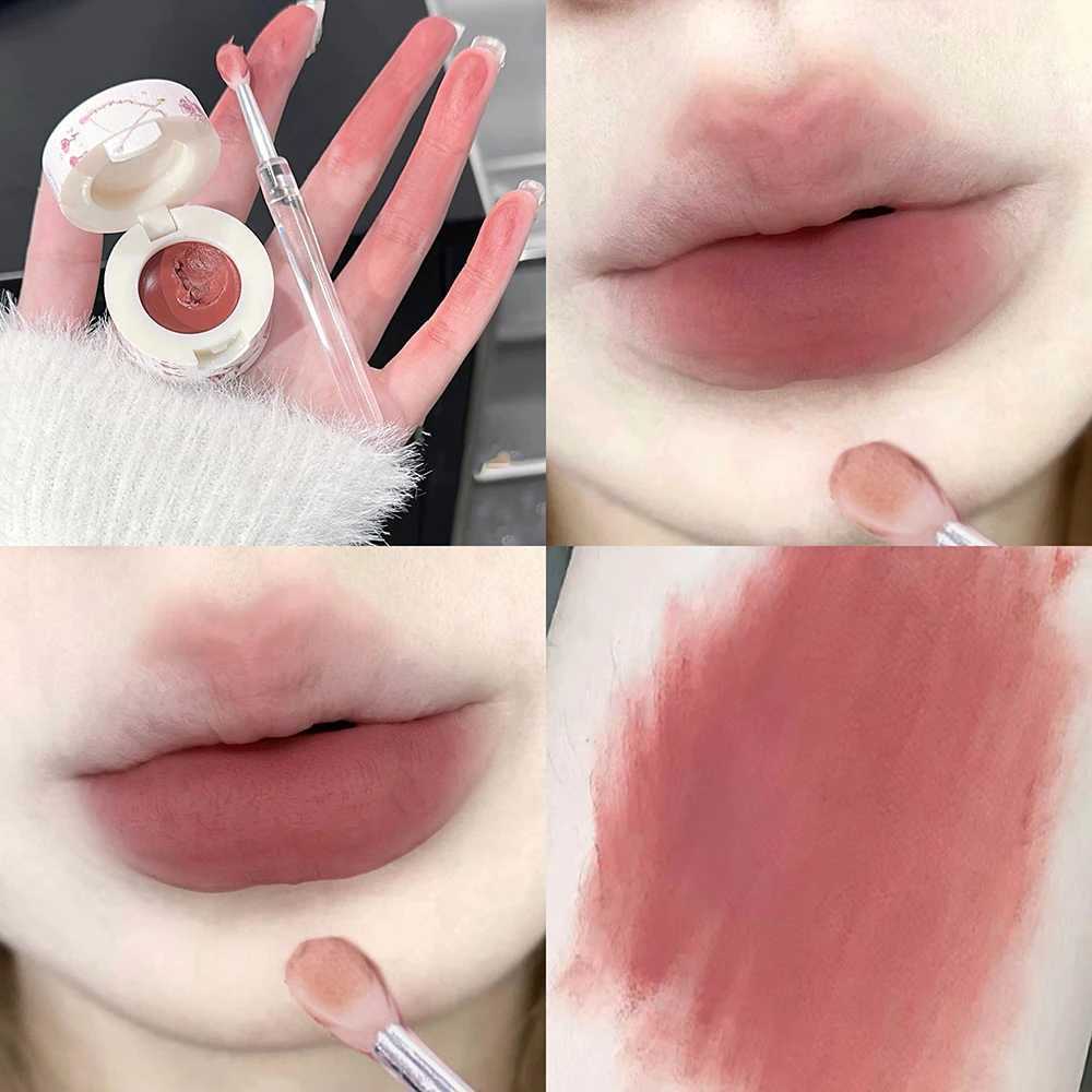 Mousse Canned Lip Glaze Mud Waterproof Liquid Lipstick Nude Pink Lips Cheek Tint Mud Makeup Lip Gloss With Lip Brush CosmeticsXJ241205