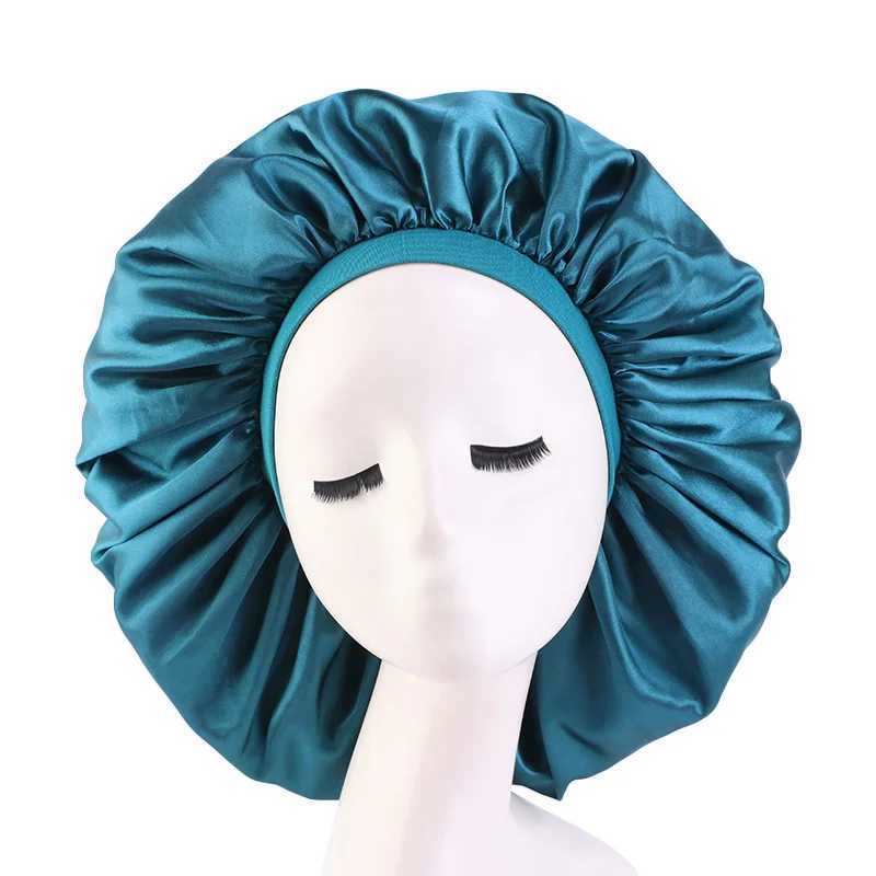 New Women Oversized Silky Hair Soft Elegant Bonnet Solid Color Satin Bonnet Sleeping Night C Elastic Shower Bath HatsXJ241205