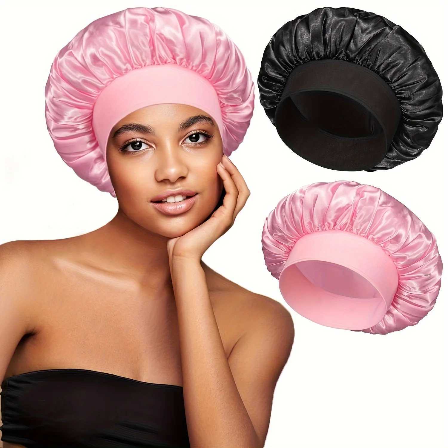 1pc Sleep C Silky Satin Lined Bonnet Stay On All Night Hair Wr Cover Slouchy Beanie For Curly Hair Protection For Women MenXJ241205