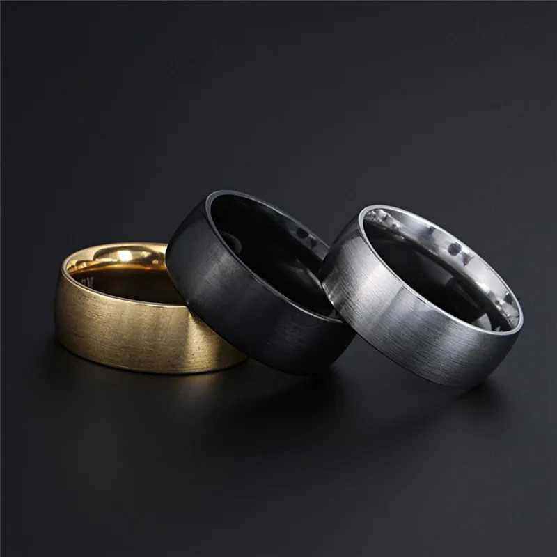 ZORCVENS New Punk Black Gold Silver Titanium Wedding Ring High Quality 8mm Brushed Stainless Steel Mens Jewelry W241205