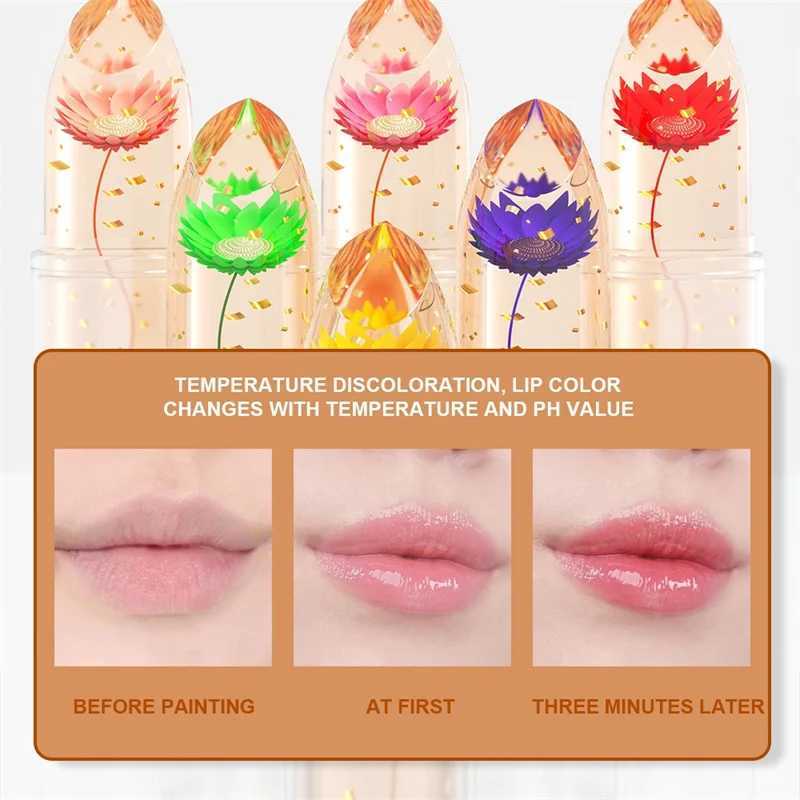 Transparent Jelly Flower Lipstick Temperature Color Changing Lip Balm Sexy Lip Gloss Moisturizing Color Change Magic LipstickXJ241205
