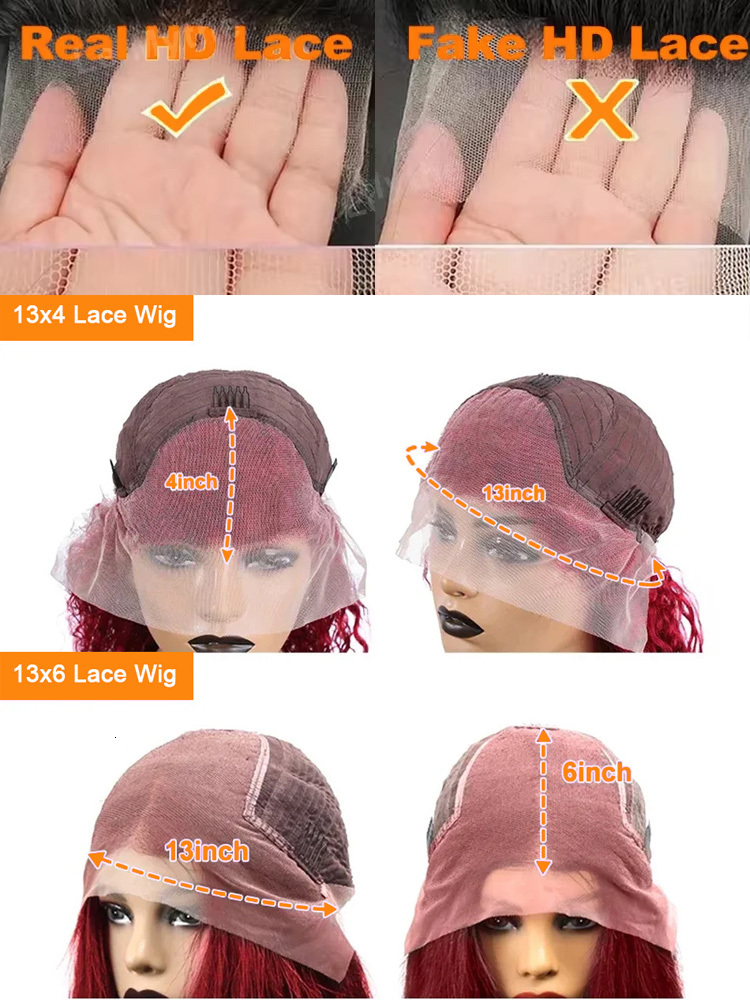 Deep 99J Bury 13X4 Frontal Wig 100% Human Hair 13X6 Curly 30 Inch HD Lace Front Wigs Brazilian Red Wine Water Wave