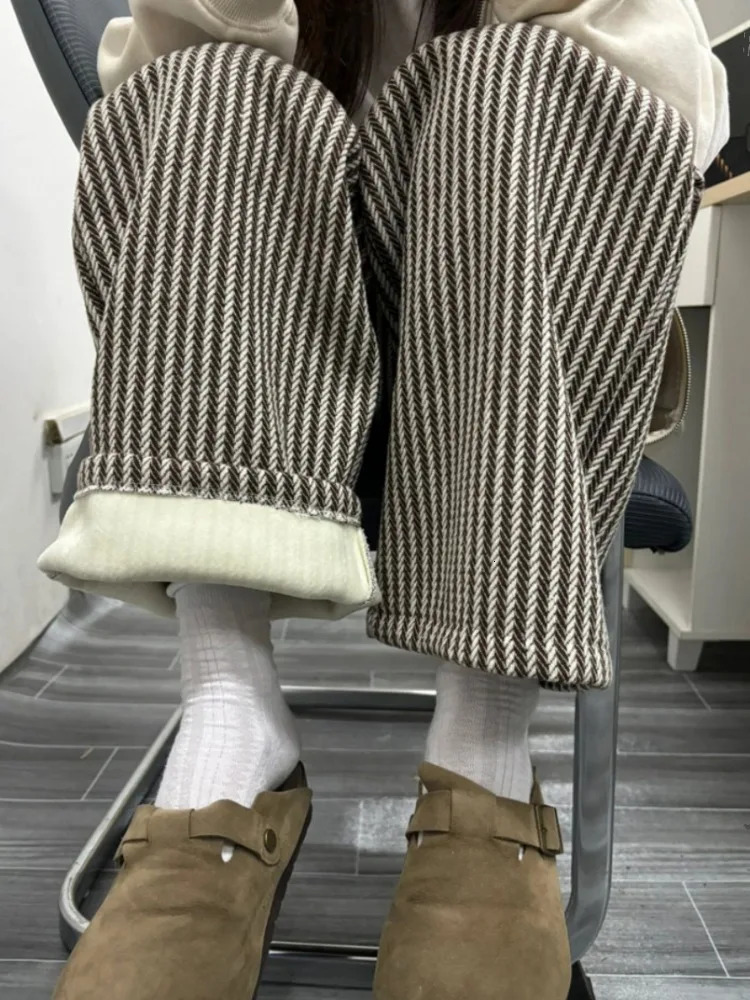 Streetwear Vertical Stripe Pants Women Spring Y2k Aesthetic Drawstring Casual Trousers High Waist Harajuku Vintage Pantalones 241204