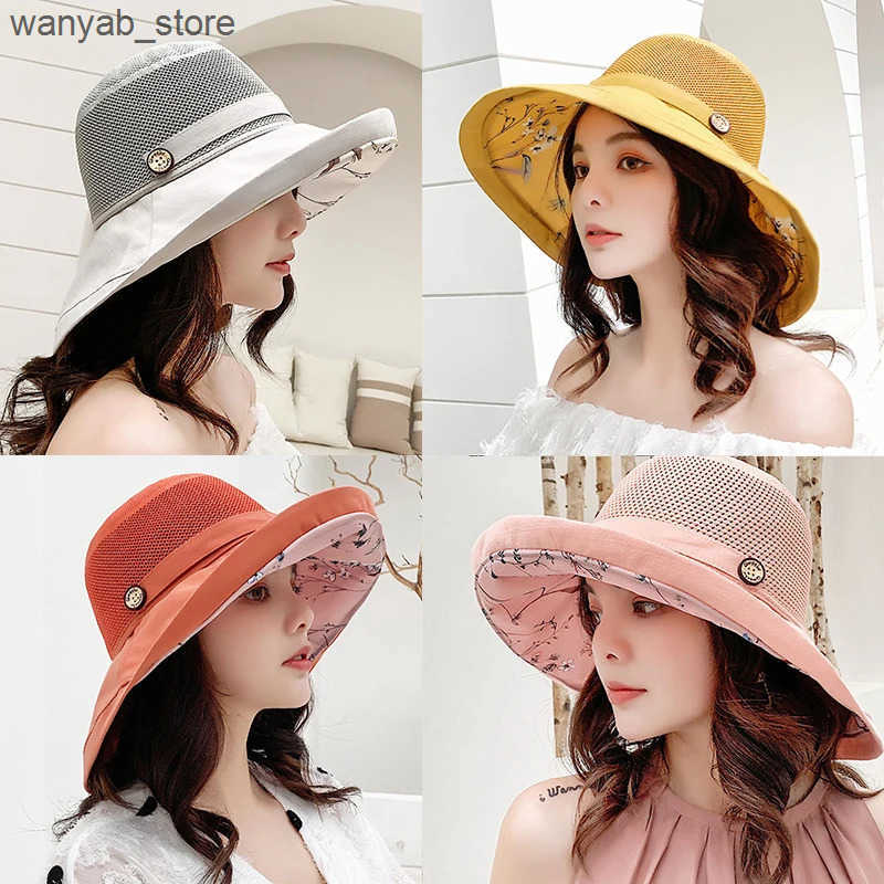 Cloches K116 womens bucket hat Panama fashion sun umbrella breathable fisherman protective hat summer hat beach sun hat breathable L240910