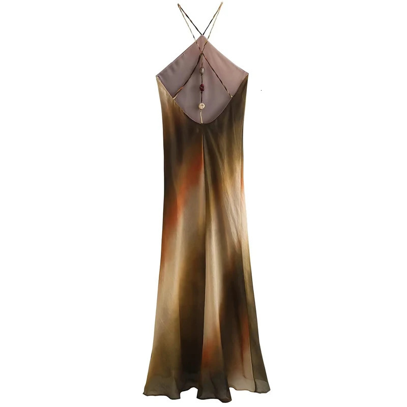 HXAO Tie Dye Halter Dresses Women Dresses Summer Sleeveless Backless Slim Maxi Dresses Sexy Elegant Party Dresses For Women 241205