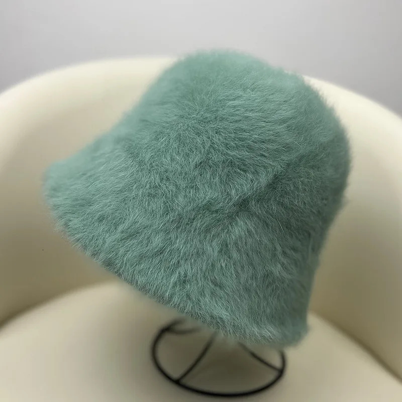 Winter Womens Fashion Solid Color Rabbit Fur Hat Bucket Hat Fishermans Hat Retro Knitted Wool Bottom Bucket Hat 241205