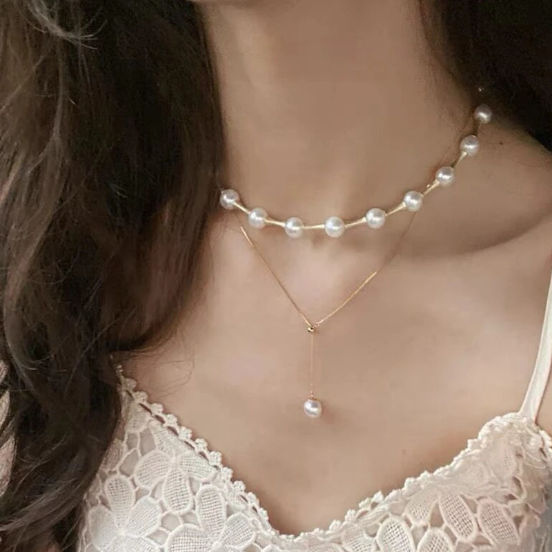 100% Natural Fresh Water Bright White AKOYA Pearl Necklace Bamboo Knot Kravik Chain Star Style Mens and Womens Jewelry 241205