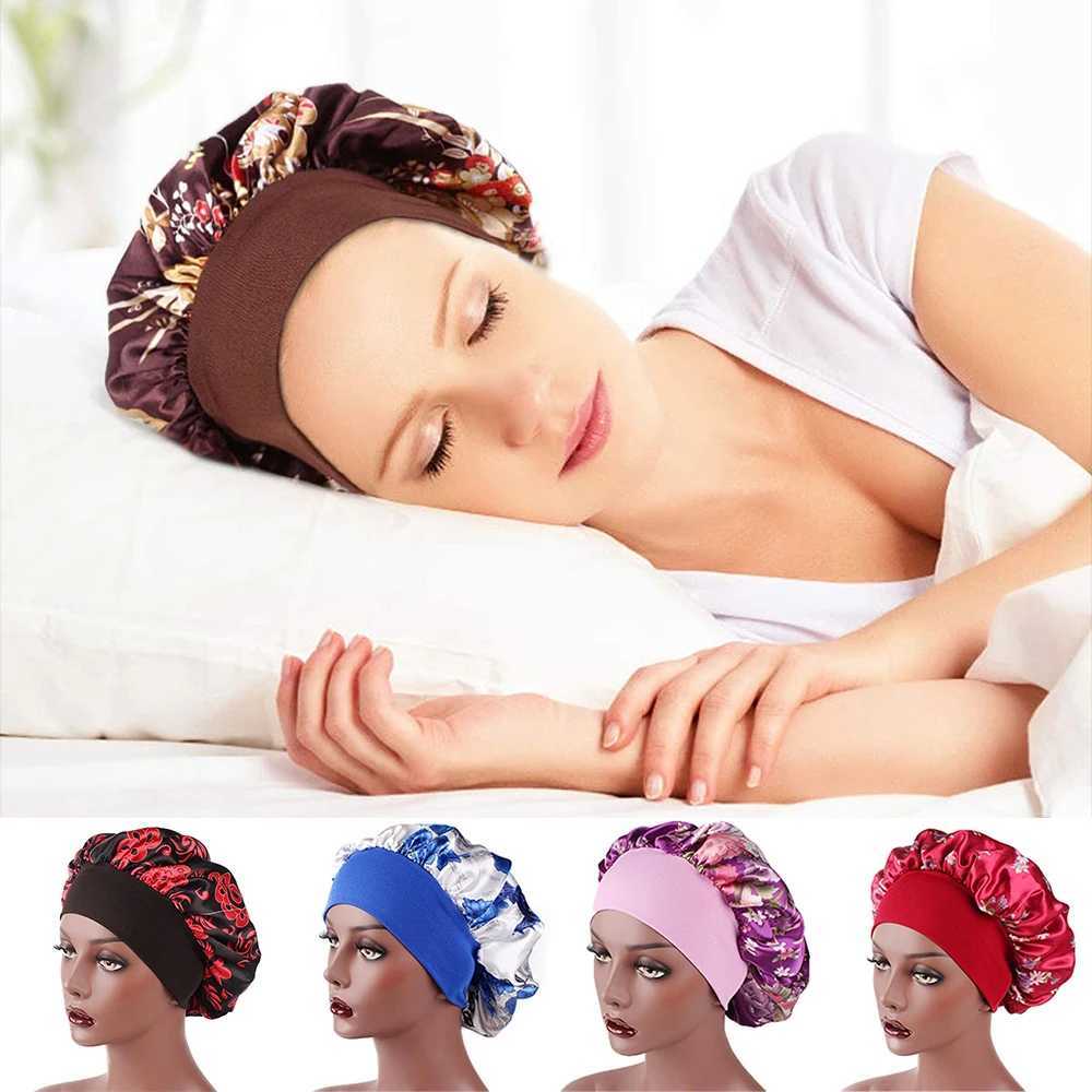Soft Satin Night Sleep Hat Women Elastic Wide Band Fashion Hair Loss Cover Head Wr Satin Bonnet Hair Beauty Chemo Cs CareXJ241205