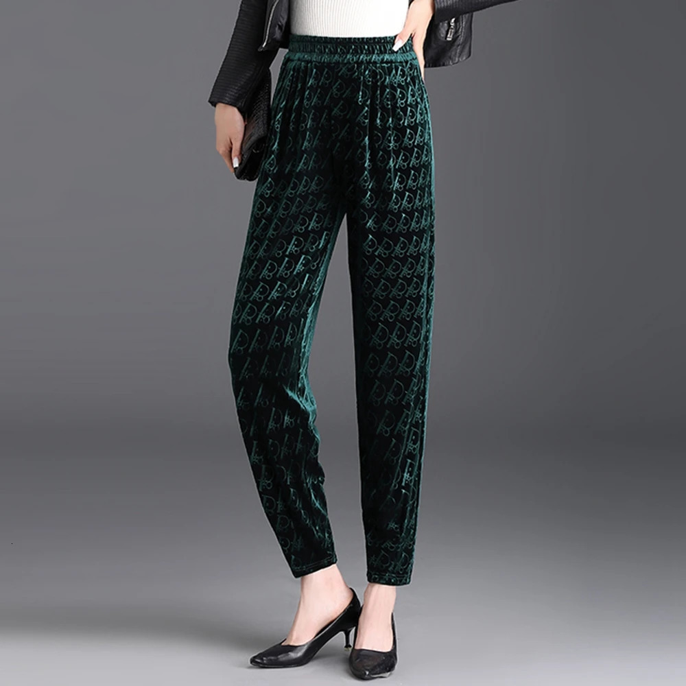 High quality red velvet Korean fashion Haren pants autumn and winter high waisted elastic waist casual womens pants 241202