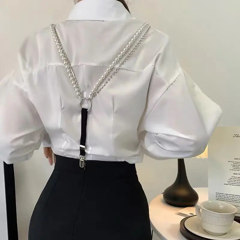 Pearl Chain Suspenders Belts for Women Strap Shirt Decoration DuckMouth Clip Outwear Jewelry Gift 241122